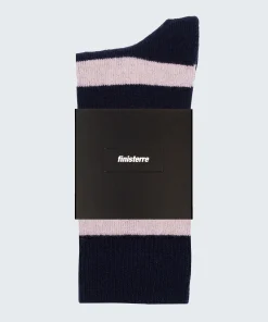 Discount Finisterre Classic Wool Striped Sock Navy/PinkSmoke