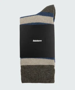 Shop Finisterre Classic Wool Striped Sock Olive/Oatmeal/CoastalFjord