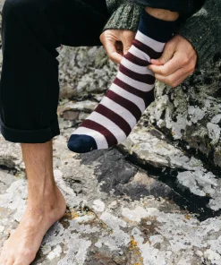Hot Finisterre Classic Wool Striped Sock BlackCherry/Navy/Oatmeal