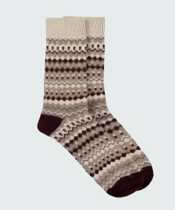 Shop Finisterre Fair Isle Pattern Sock Oatmeal/Olive/BlackCherry
