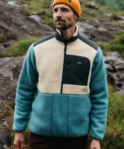 Best Finisterre Men's Bolster 1/4 Zip Fleece OceanStorm/Oatmeal
