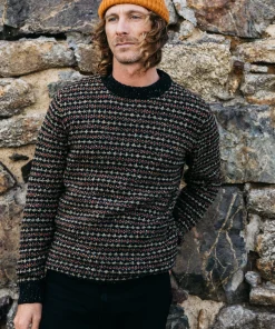 New Finisterre Men's Bowers Sweater Black/Rosewood/WillowGreen