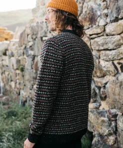 New Finisterre Men's Bowers Sweater Black/Rosewood/WillowGreen