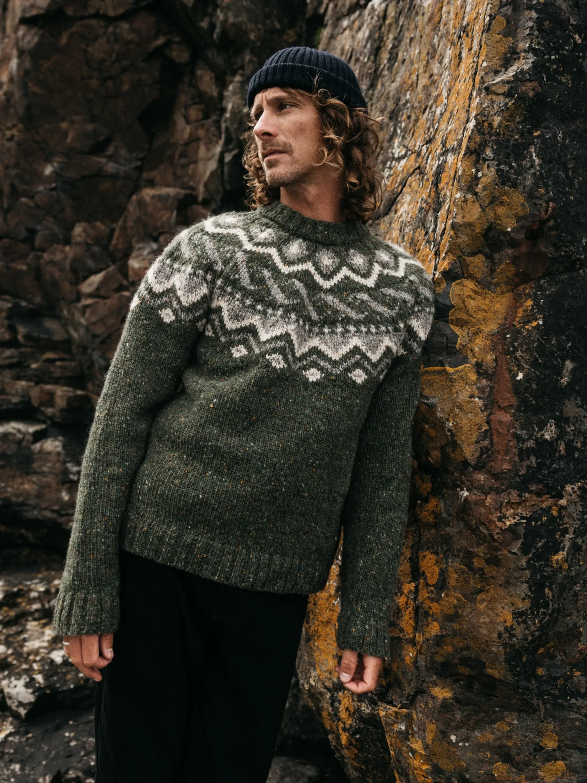 Best Sale Finisterre Men's Cormoran Fair Isle Sweater Olive