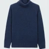 Hot Finisterre Men's Fishermans Roll Neck Knit Sweater Navy