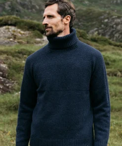Hot Finisterre Men's Fishermans Roll Neck Knit Sweater Navy