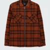 Cheap Finisterre Men's Garrick Zip Overshirt DarkRosewoodCheck