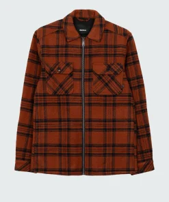 Cheap Finisterre Men's Garrick Zip Overshirt DarkRosewoodCheck