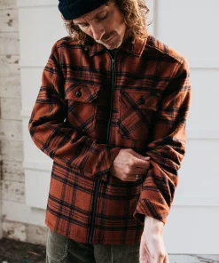 Cheap Finisterre Men's Garrick Zip Overshirt DarkRosewoodCheck