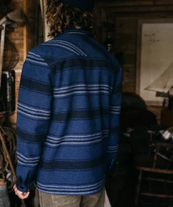 Shop Finisterre Men's Garrick Zip Overshirt NavyStripe