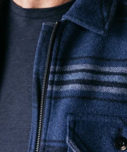 Shop Finisterre Men's Garrick Zip Overshirt NavyStripe