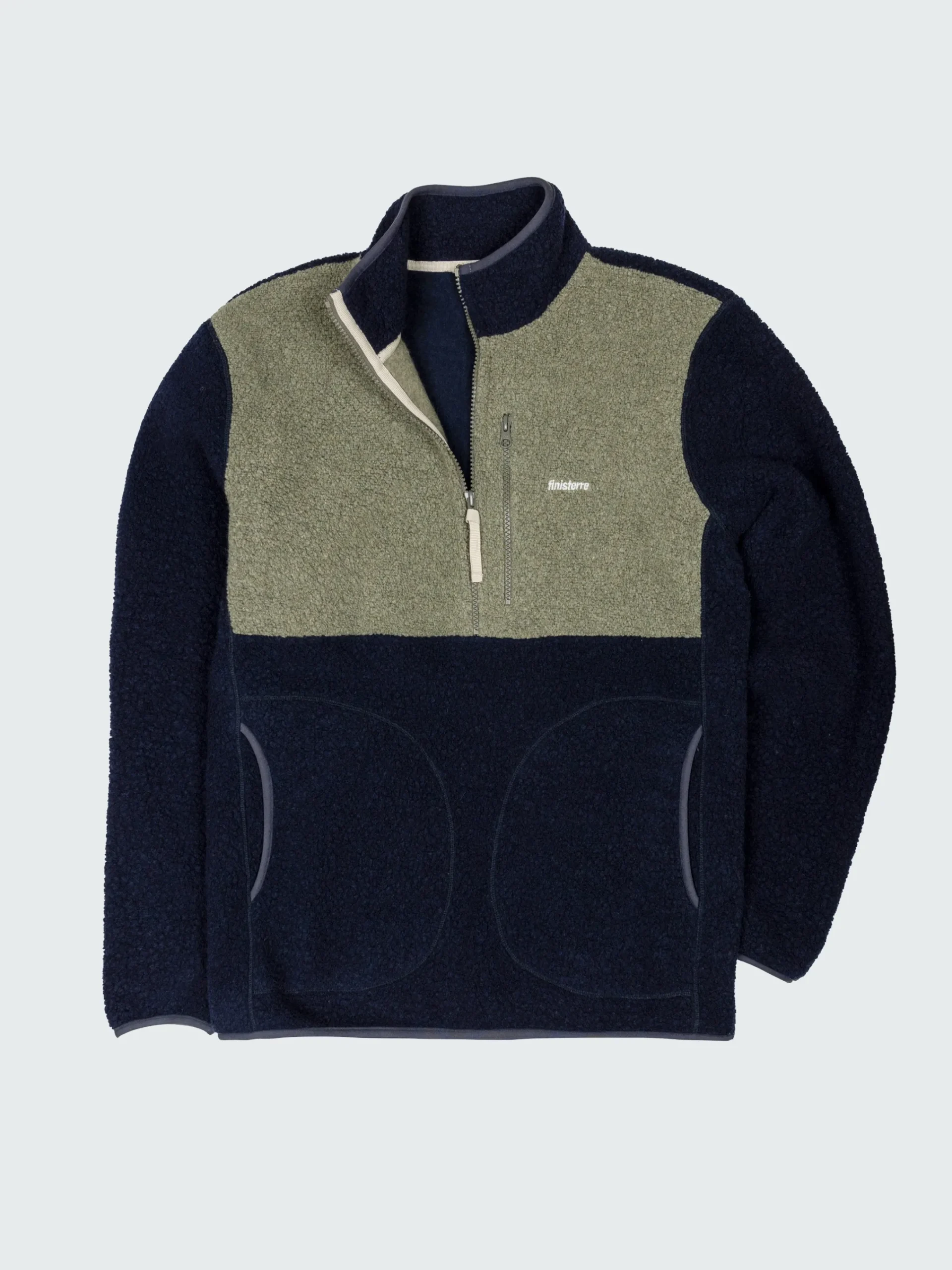 Shop Finisterre Men's Hegen 1/4 Zip Wool Fleece WillowGreen/Navy