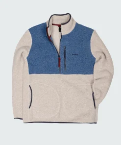 Discount Finisterre Men's Hegen 1/4 Zip Wool Fleece CoastalFjord/Oatmeal