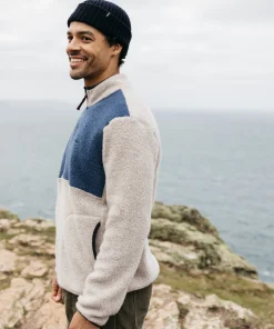 Discount Finisterre Men's Hegen 1/4 Zip Wool Fleece CoastalFjord/Oatmeal