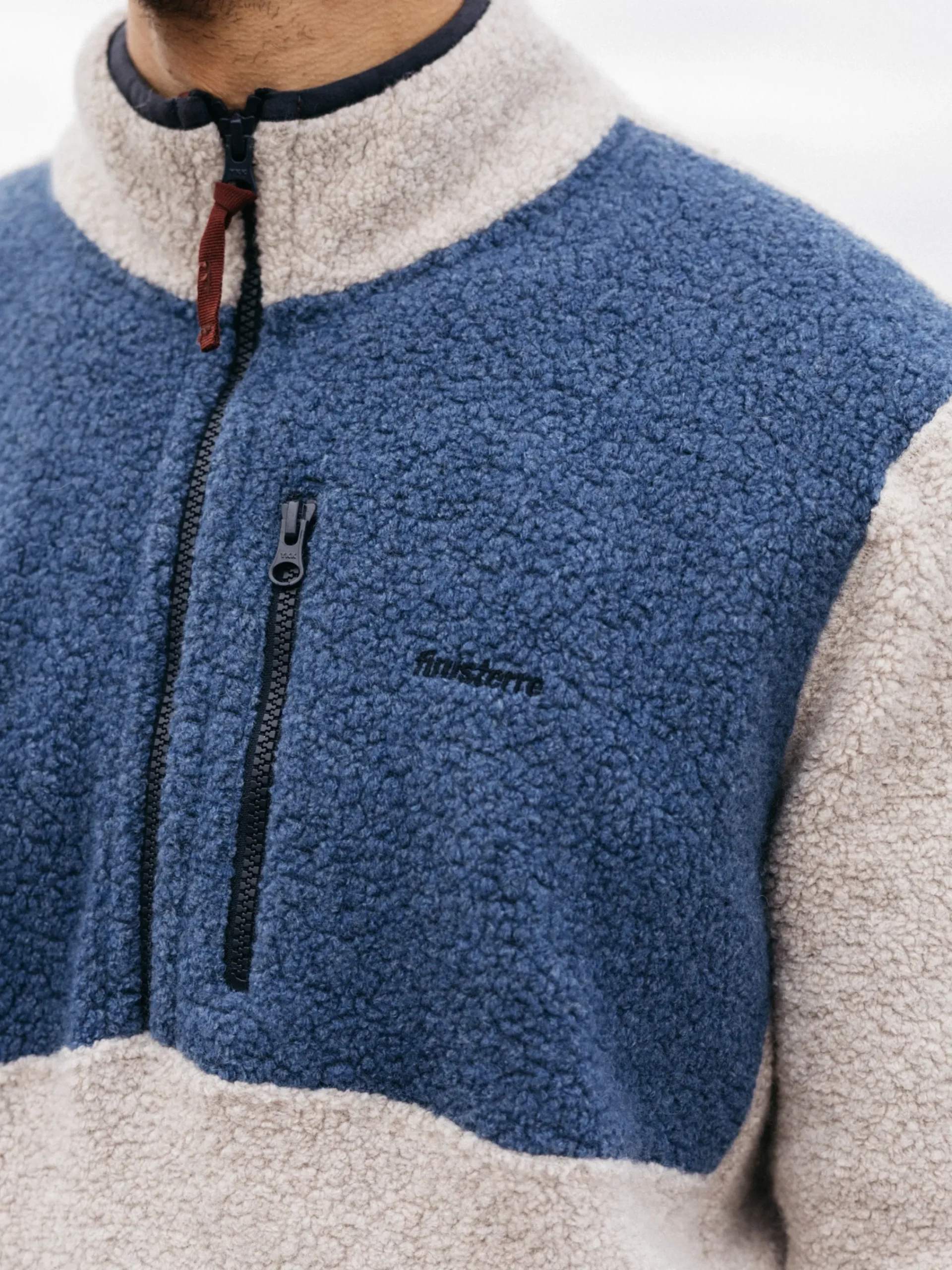 Discount Finisterre Men's Hegen 1/4 Zip Wool Fleece CoastalFjord/Oatmeal