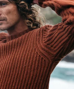 Fashion Finisterre Men's Needus Patched Crew Knit Sweater DarkRosewood