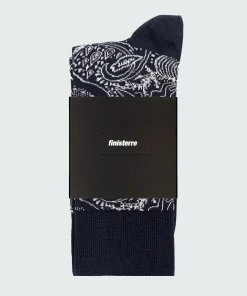 Shop Finisterre Tidelands Lightweight Sock PaisleyNavy/Ecru