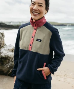 Cheap Finisterre Women's Axiom 1/4 Snap Fleece Navy/Rouge/WillowGreen