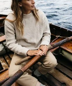 Discount Finisterre Women's Berneray Cable Crew Sweater PebbleGrey