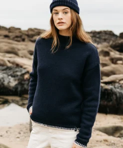 Clearance Finisterre Women's Blanket Stitch Taran Sweater Navy
