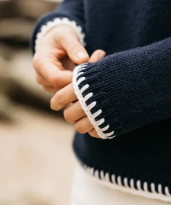 Clearance Finisterre Women's Blanket Stitch Taran Sweater Navy