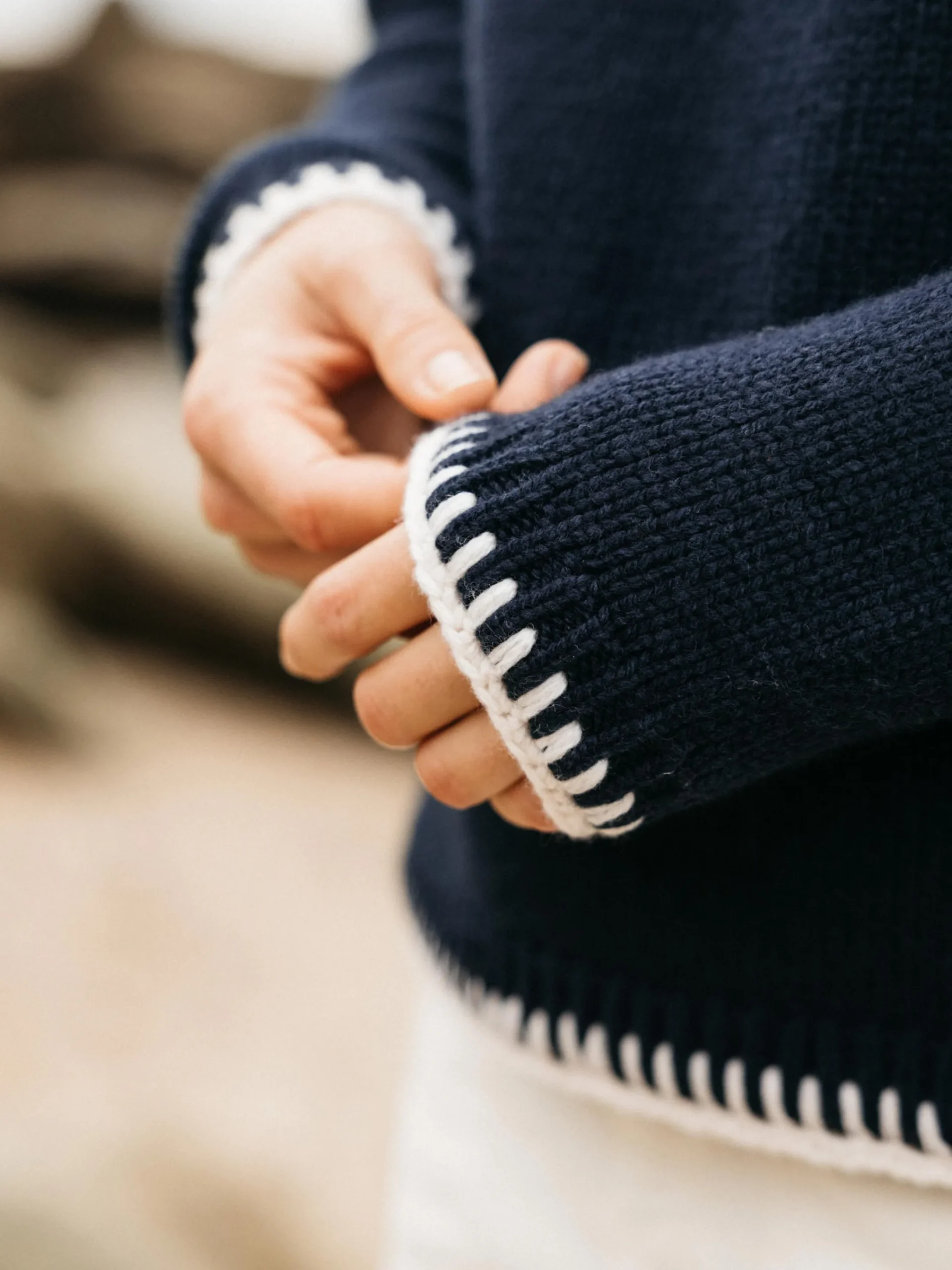 Clearance Finisterre Women's Blanket Stitch Taran Sweater Navy