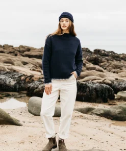 Clearance Finisterre Women's Blanket Stitch Taran Sweater Navy