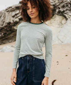 Shop Finisterre Women's Eldon Long Sleeve T-Shirt PineShadow/Ecru/TeaGreen