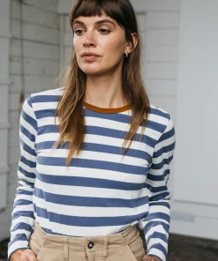 Discount Finisterre Women's Eldon Long Sleeve T-Shirt CoastalFjord/Ecru