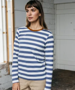 Discount Finisterre Women's Eldon Long Sleeve T-Shirt CoastalFjord/Ecru