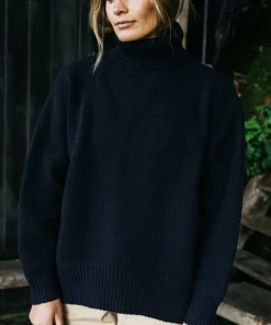Store Finisterre Women's Eyre Roll Neck Knit Sweater Navy