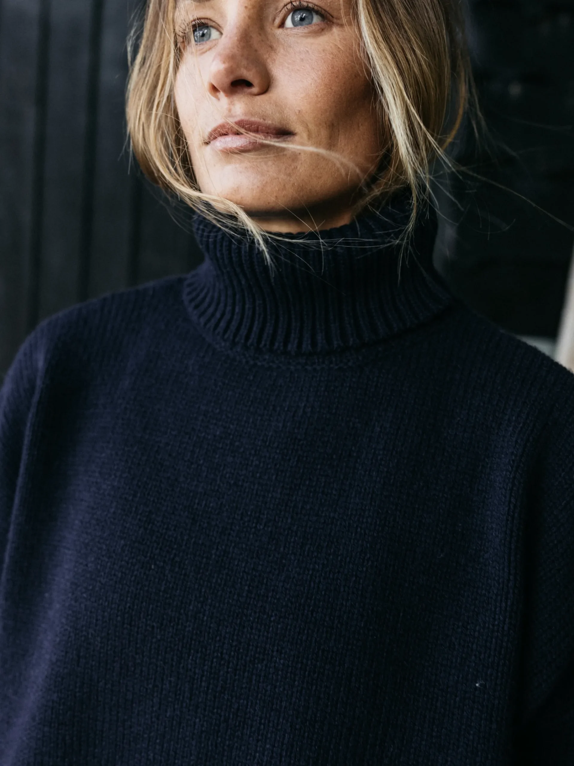 Store Finisterre Women's Eyre Roll Neck Knit Sweater Navy