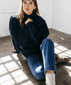 Store Finisterre Women's Eyre Roll Neck Knit Sweater Navy