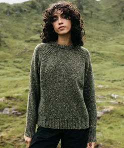 Shop Finisterre Women's Farne Crew Neck Knit Sweater Olive