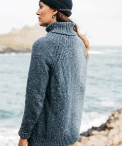New Finisterre Women's Farne Roll Neck Knit Sweater Indigo