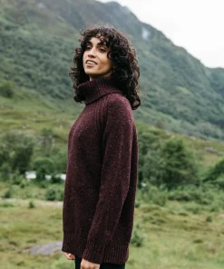 Discount Finisterre Women's Farne Roll Neck Knit Sweater BlackCherry