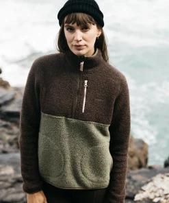 Best Sale Finisterre Women's Hegen 1/4 Zip Wool Fleece WillowGreen/SealBrown