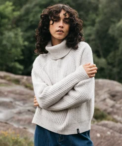 Clearance Finisterre Women's Mora Roll Neck Knit Sweater Ecru