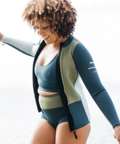 Hot Finisterre Women's Nieuwland 2mm Yulex® Long Sleeve Top Teal/Khaki/Aqua