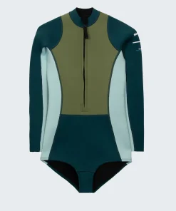 Best Finisterre Women's Nieuwland 2mm Yulex® Long Sleeve Swimsuit Teal/Khaki/Aqua