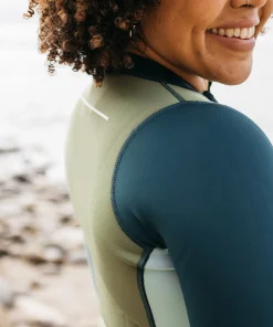 Hot Finisterre Women's Nieuwland 2mm Yulex® Long Sleeve Top Teal/Khaki/Aqua
