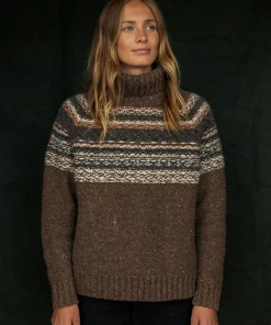 Outlet Finisterre Women's Rocall Fair Isle Roll Neck Sweater ChocolateMulti