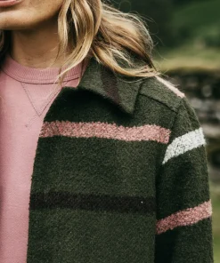 Outlet Finisterre Women's Stowe Blanket Jacket OliveStripeMulti